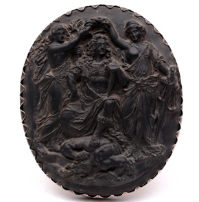 wedgwood black bassalt plaque king james crowned by peace and justice above the body of discord 